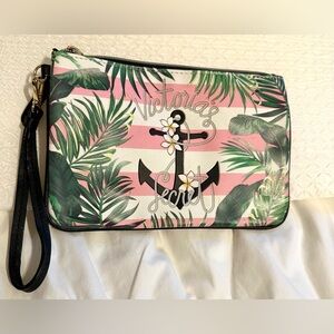 Victoria’s Secret Wristlet Travel Pouch Tropical Anchor Pink‎ Stripe